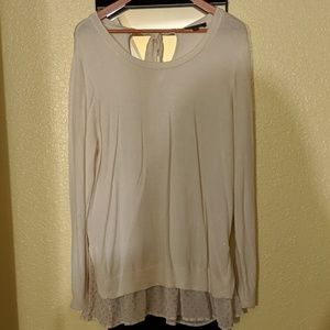 Ann Taylor Beige tunic sweater with cute ruffle bottom